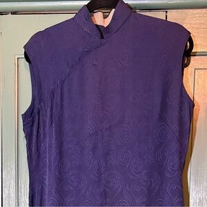 Royal navy cheongsam vintage silk dress